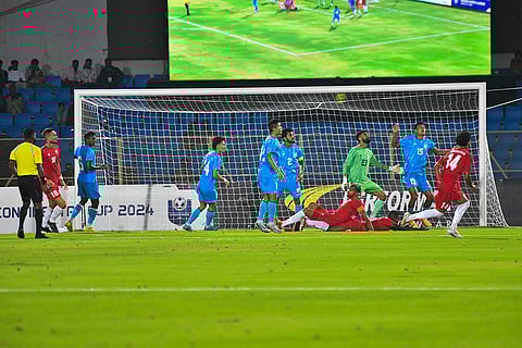 India Vs Mauritius: Players during their Intercontinental Cup 2024 football match